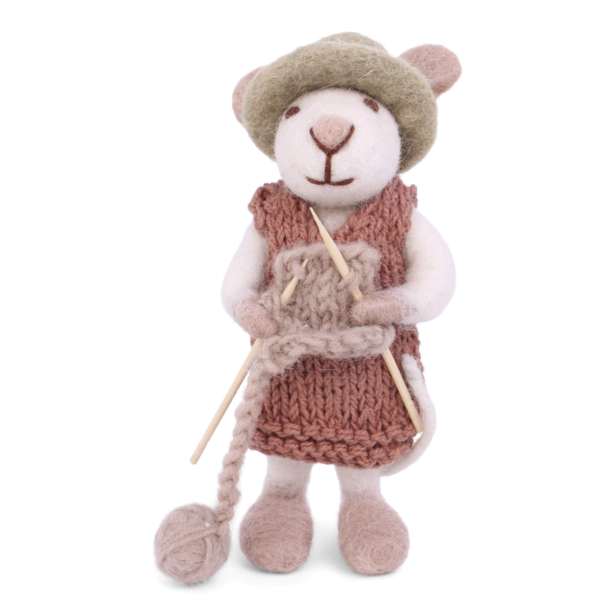Anhaenger weisse Maus mit Hut und Kleid Filztier Gry und Sif