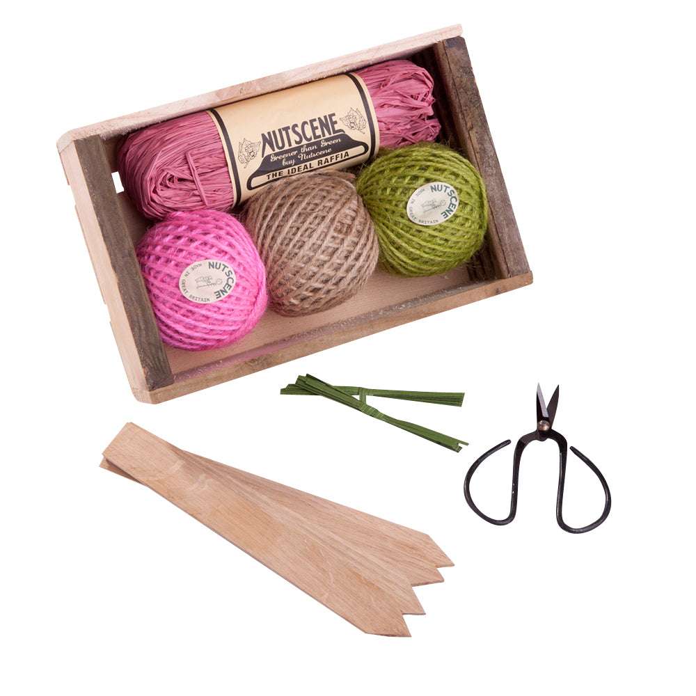 Inhalt Geschenk-Set Seed Tray hell · Juteband, Schere & Pflanzschilder