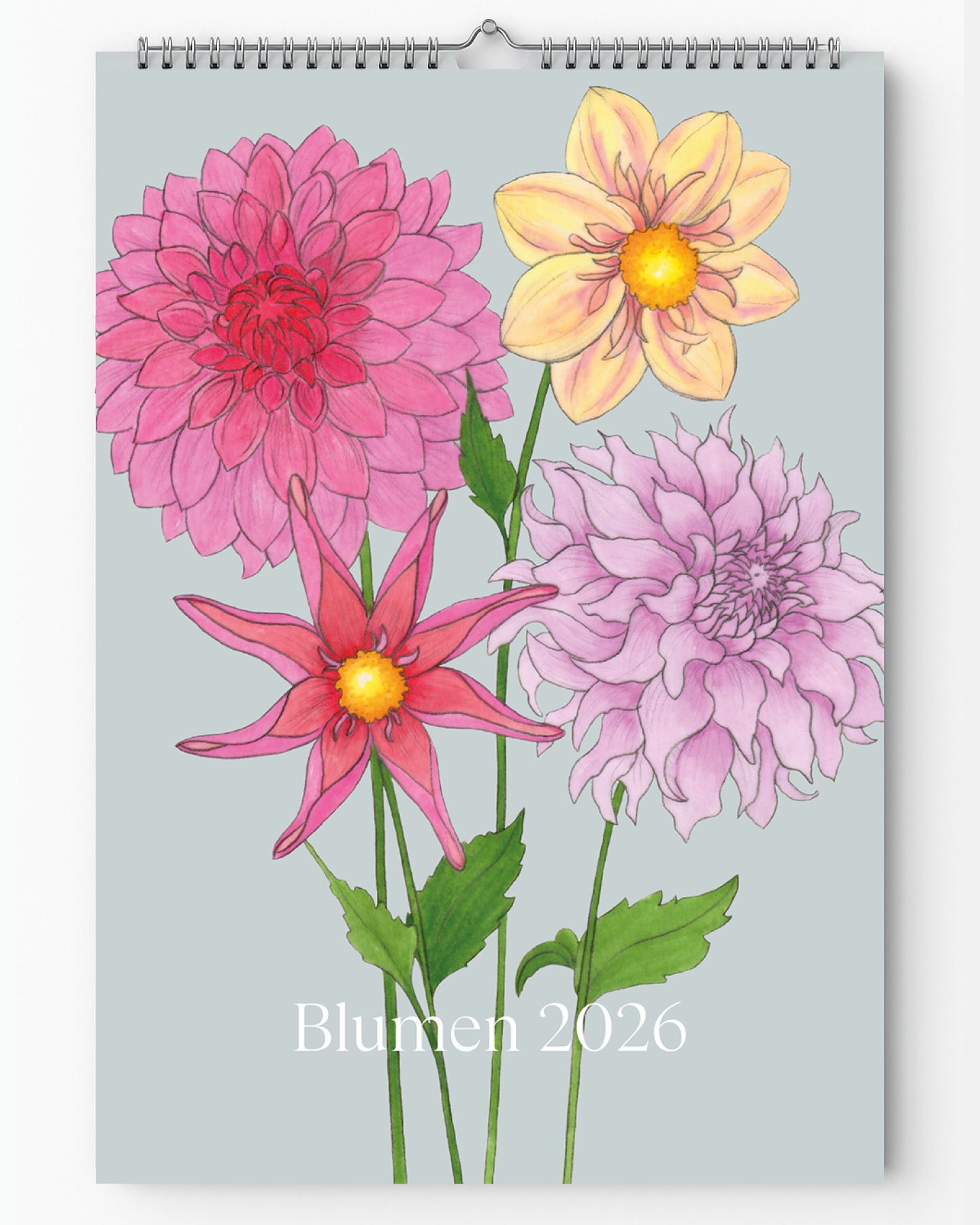 Kalender A4 Blumen 2026 – handgezeichneter Wandkalender von Gartenzauber Papeterie mit Blumencover.