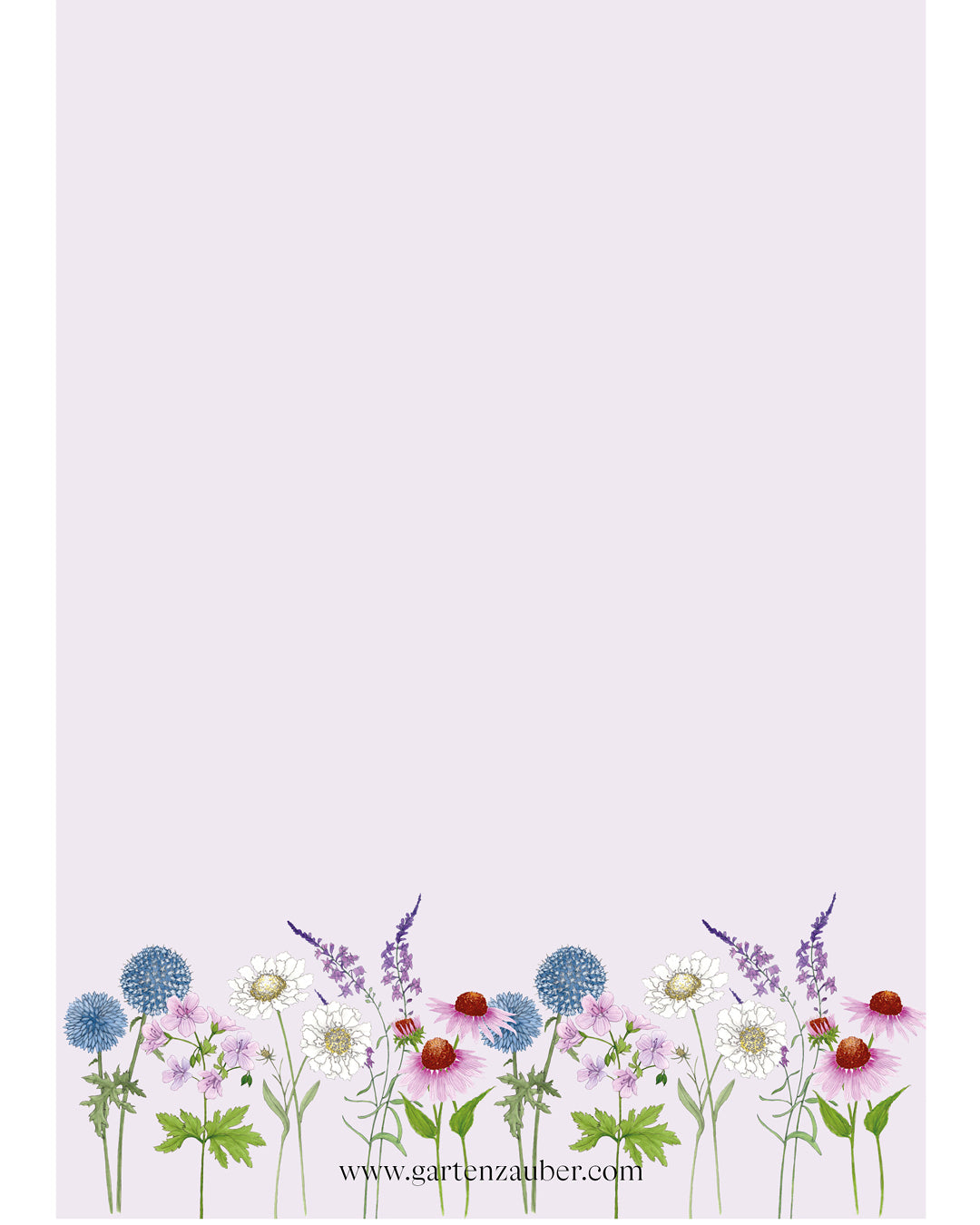 Notizblock A5 mit handgezeichnetem Stauden-Motiv aus der Gartenzauber Papeterie – zarte Blütenillustration in Blau, Rosa und Weiß