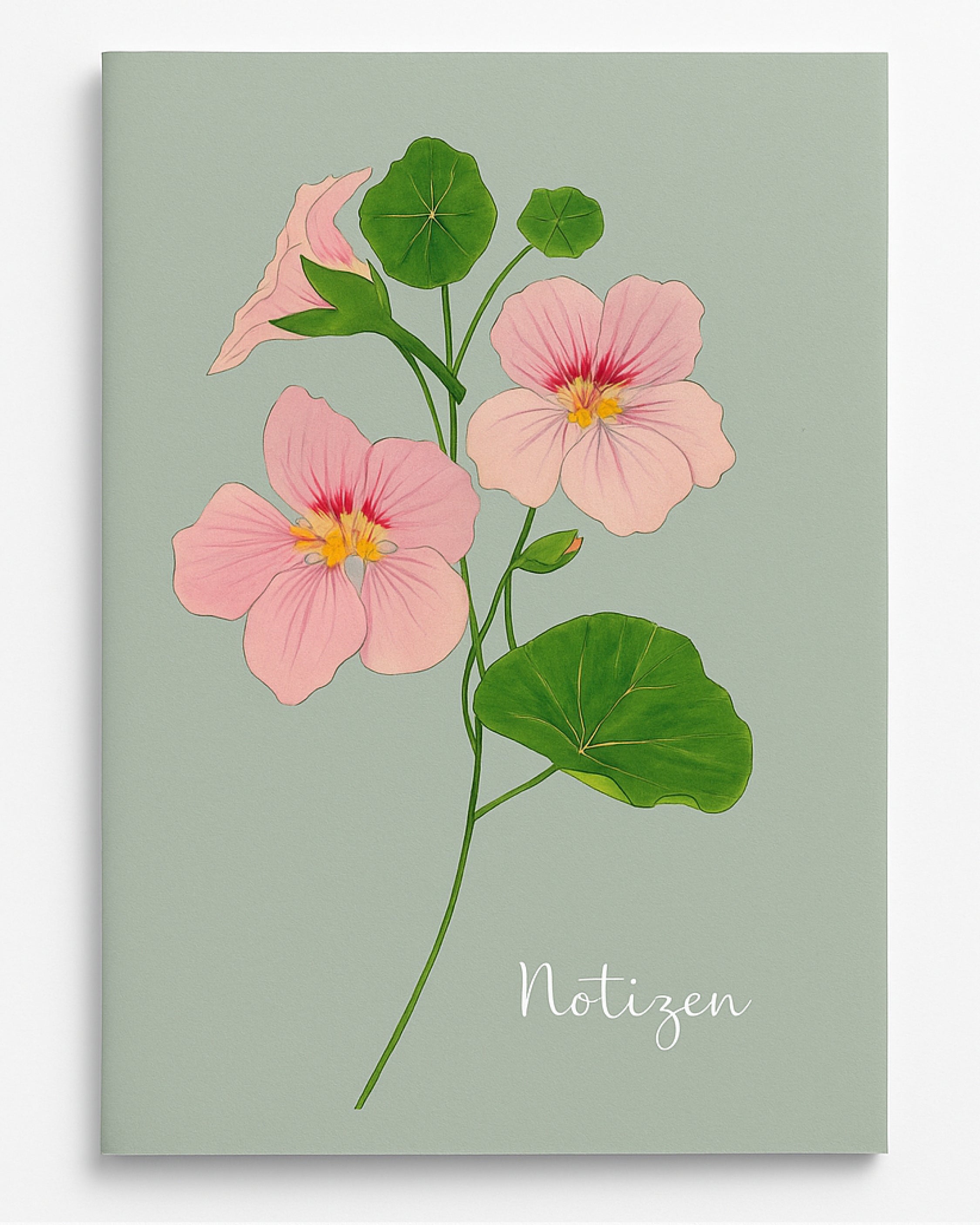 Notizheft A5 mit handgezeichneter Kapuzinerkresse Salmon Gleam – Gartenzauber Papeterie.