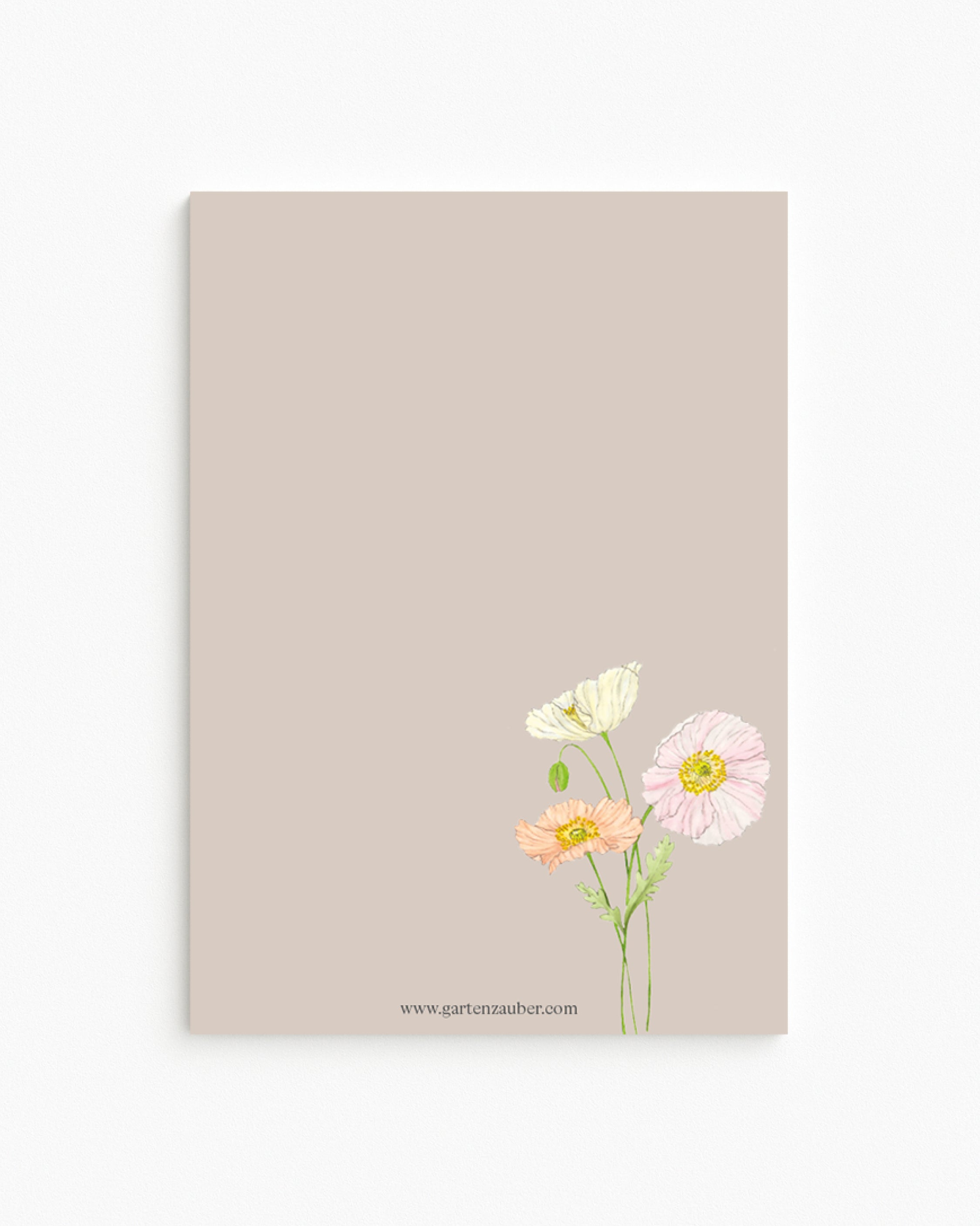 Notizblock A6 mit handgezeichnetem Islandmohn Colibri® Rosa Chiaro – Gartenzauber Papeterie.