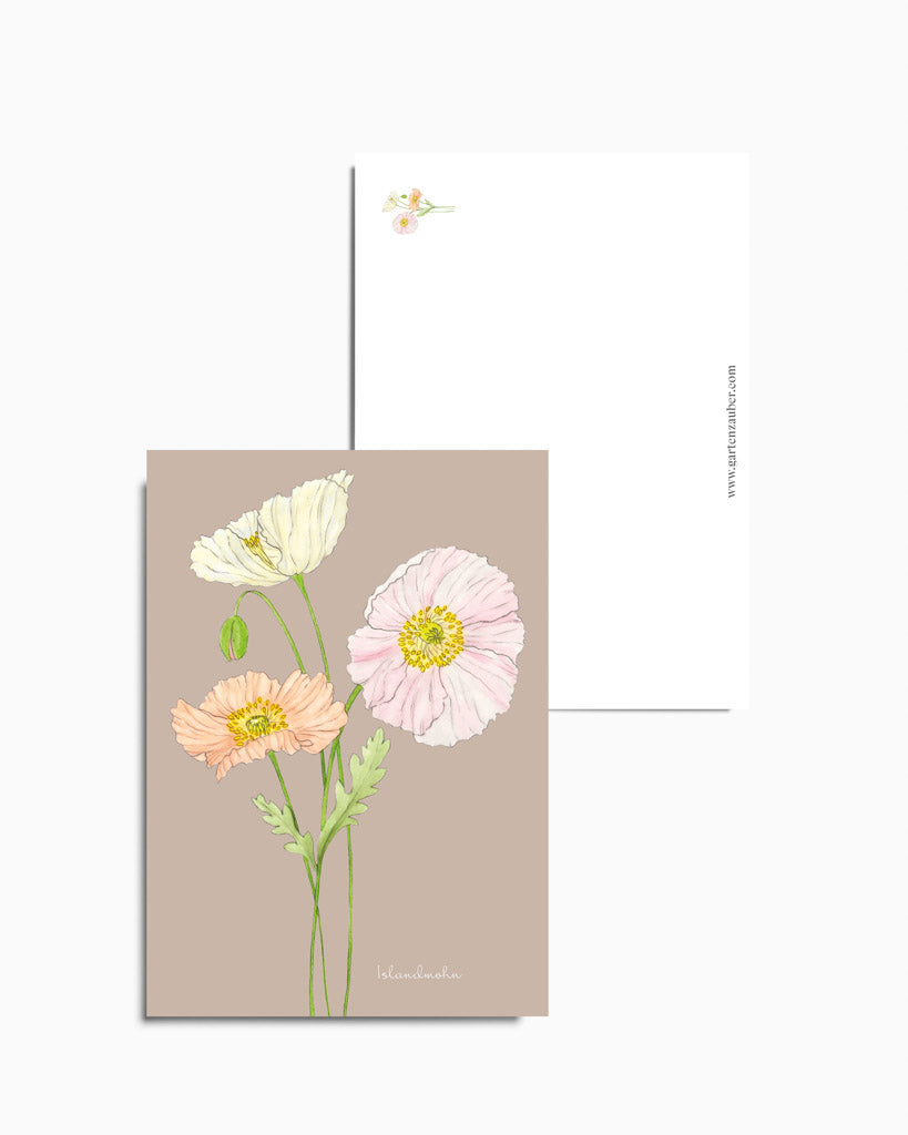 Postkarte mit handgezeichnetem Islandmohn-Motiv aus der Gartenzauber Papeterie – detailverliebt und liebevoll gestaltet.