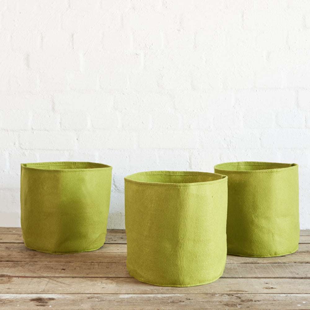 Drei grüne Vigoroot Pflanztaschen von Haxnicks im 3er Set à 20 Liter