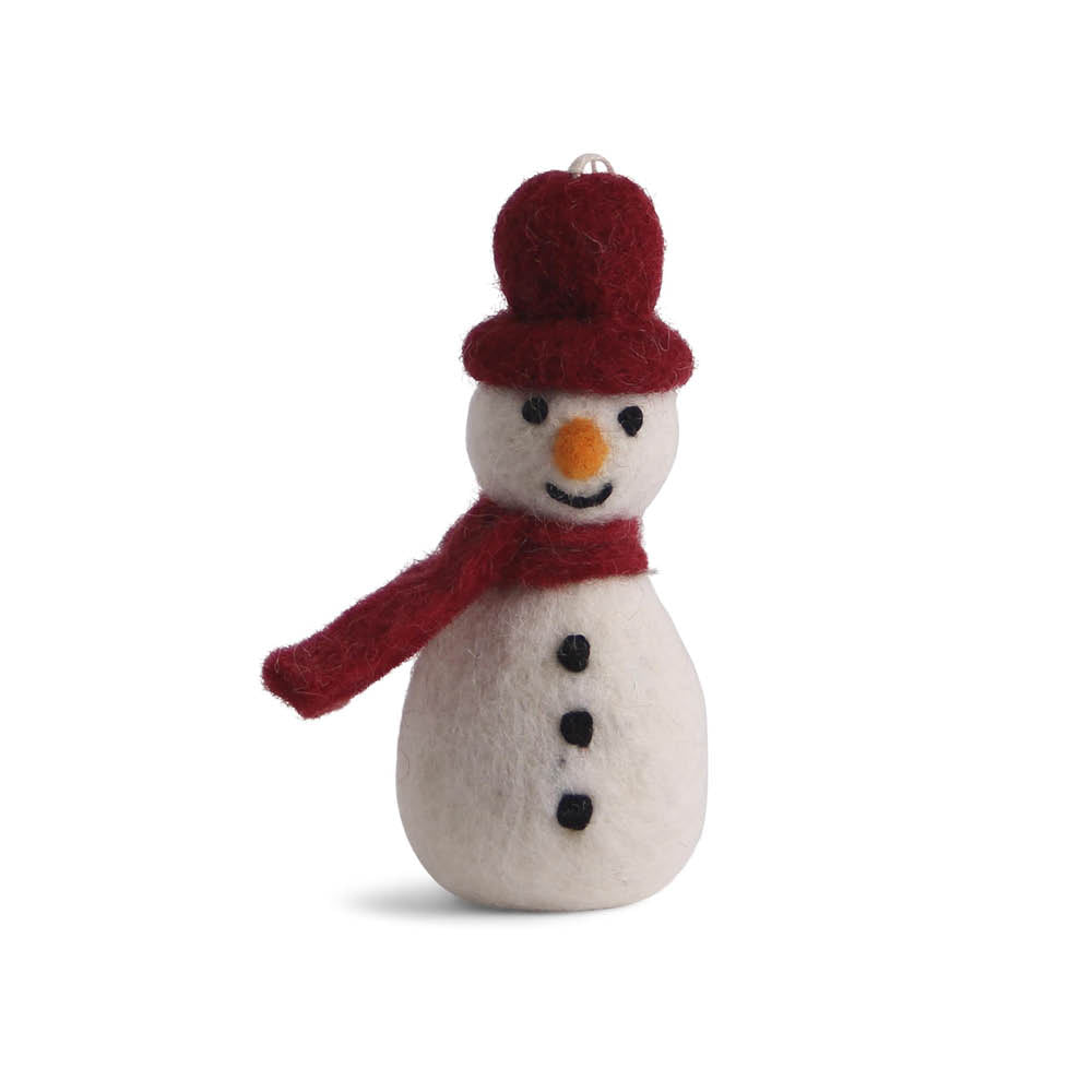 Filzanhänger Schneemann mit roter Mütze und Schal – handgefertigte Weihnachtsdeko von Gry & Sif