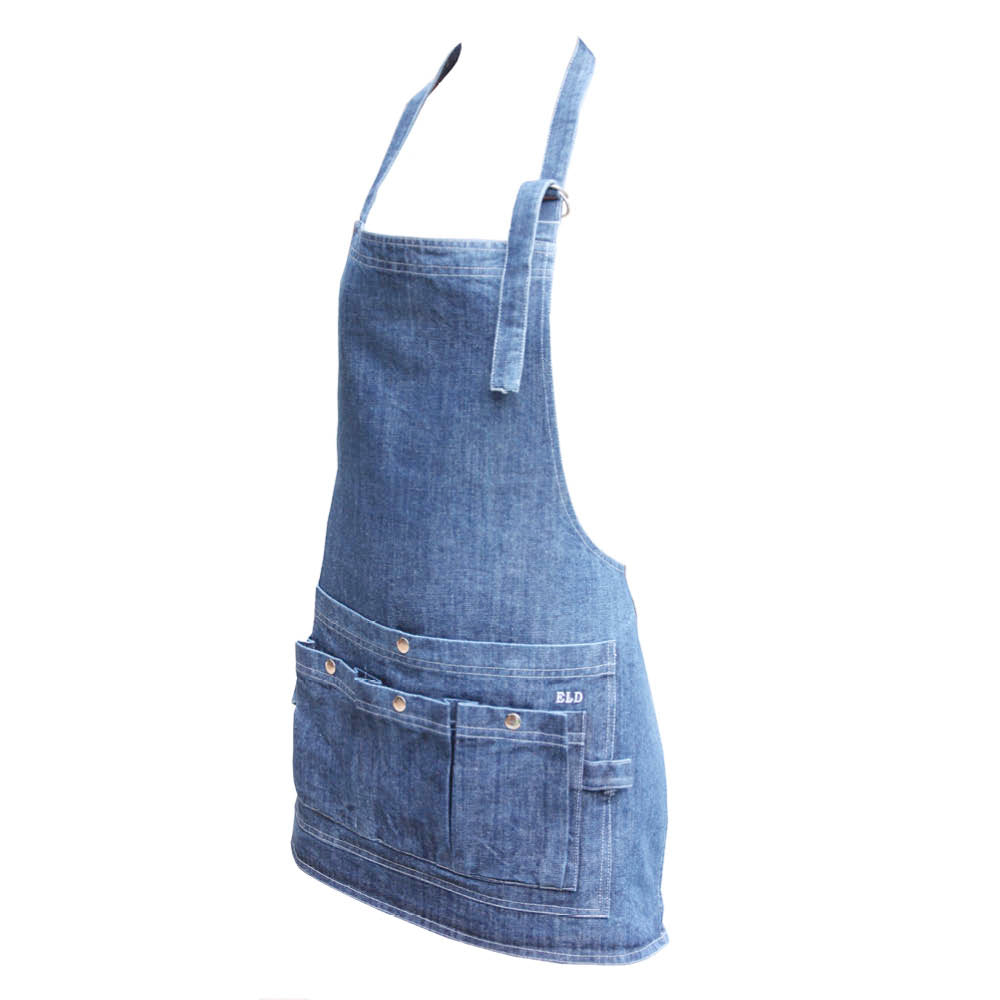 Kurze Gartenschürze aus Jeansstoff – praktische Arbeitsschürze von Eldgarden.