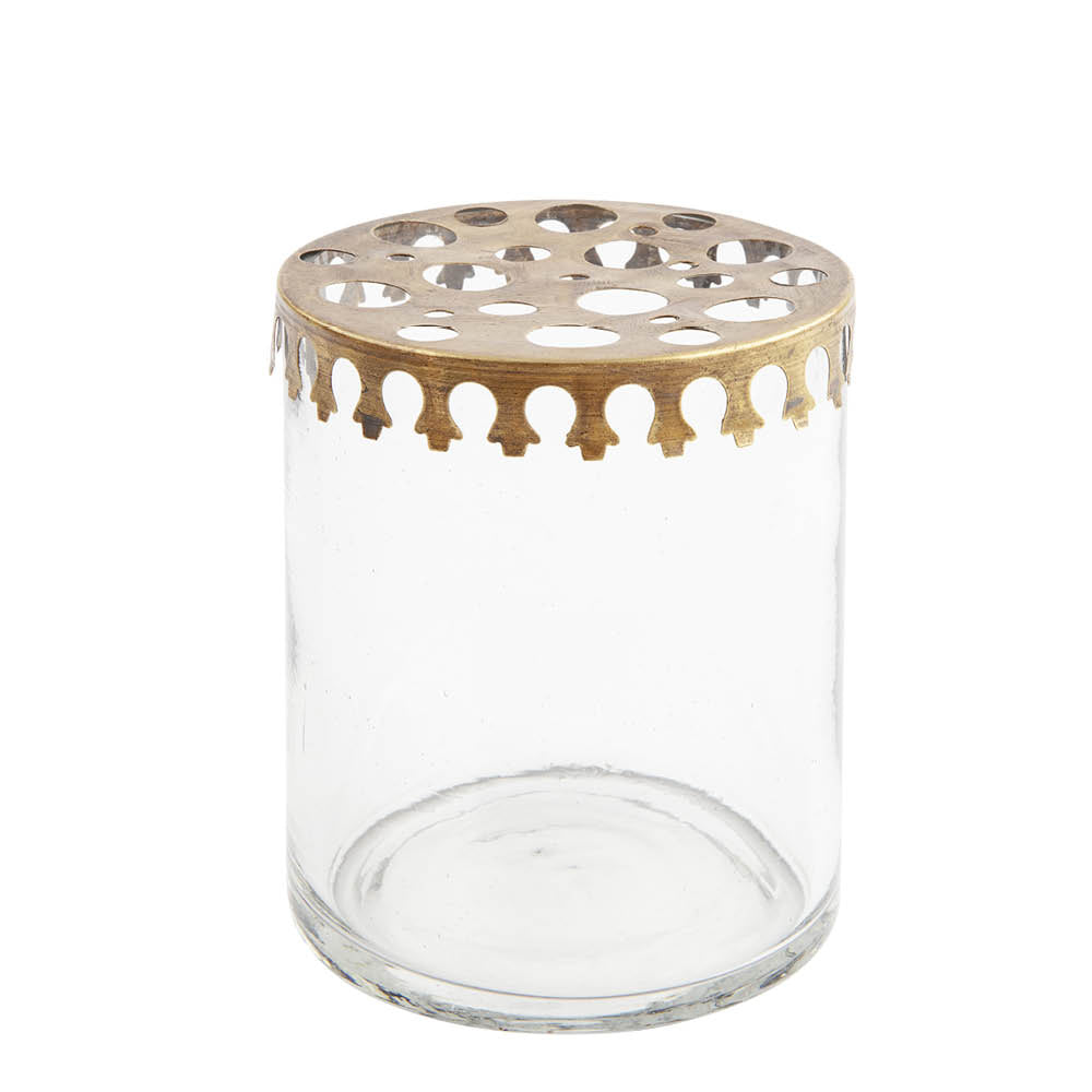 Vasendeckel aus Metall auf Glasvase – dekorativer Blumenaufsatz für kreative Arrangements von Gartenzauber