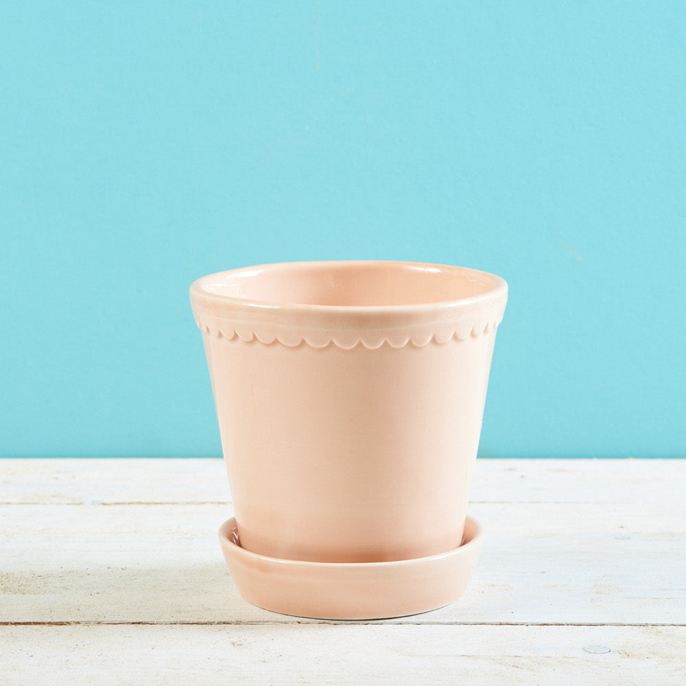Bergs Potter Tontopf Helena Quarz Rosé glasiert Ø 16 cm mit Untertopf