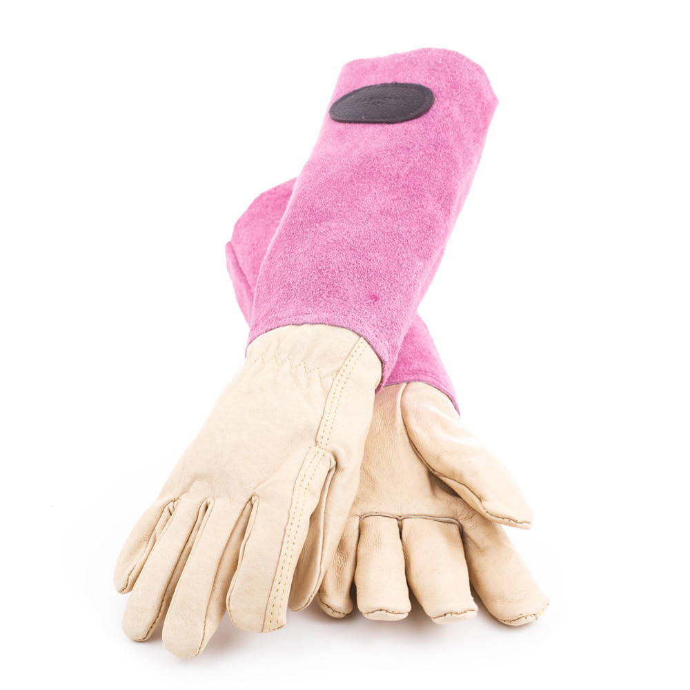 Gartenhandschuhe Bradleys Pink – Lederhandschuhe mit langen Wildlederstulpen