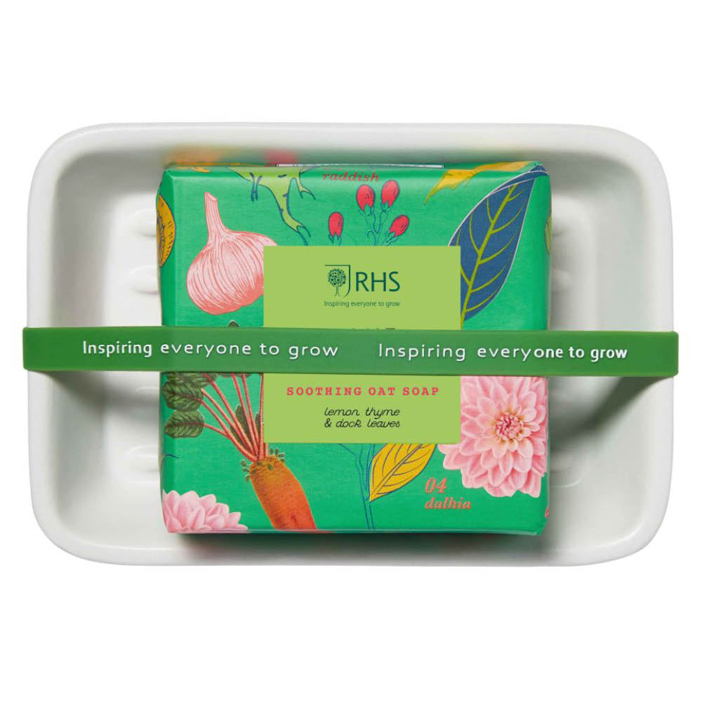 Geschenkverpackung der Haferseife „RHS Home Grown“ von Heathcote & Ivory