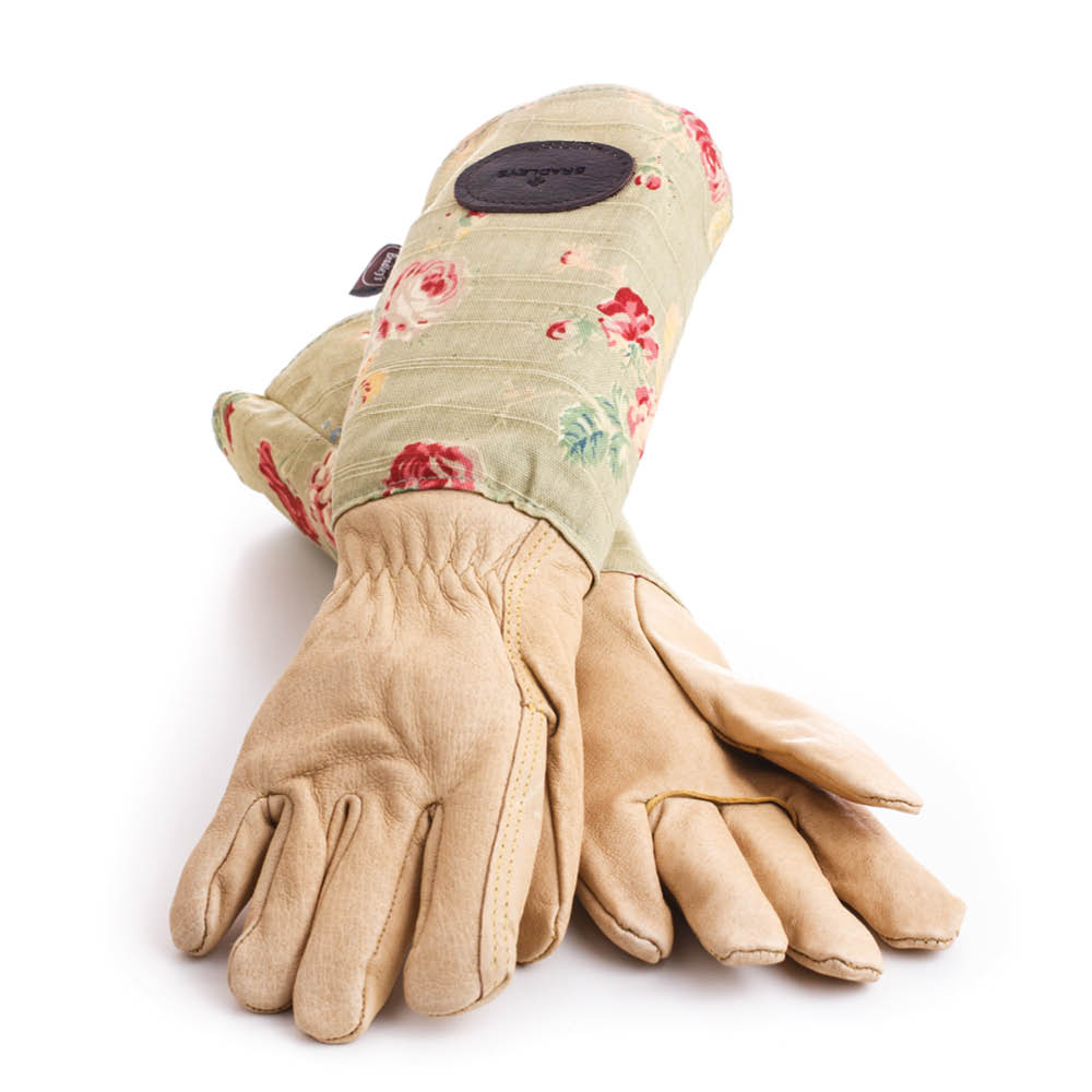 Rosenhandschuhe aus Glattleder mit Leinenstulpen· Bradleys · Grün · Gr. 7,5