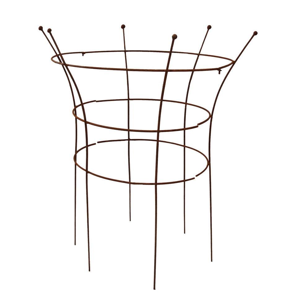 Runde Staudenstütze aus rostigem Eisen von Eldgarden – stabile Pflanzenstütze im Garten