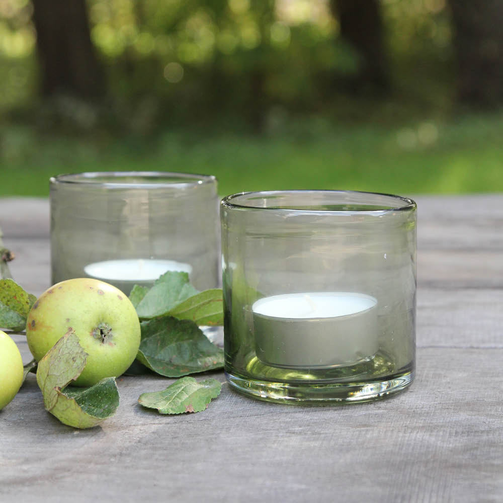 Handgefertigtes Teelicht aus recyceltem Glas – Modell Wellow
