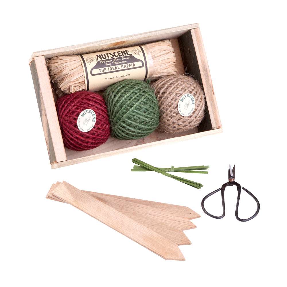Inhalt Geschenk-Set Seed Tray · Juteband, Schere & Pflanzschilder