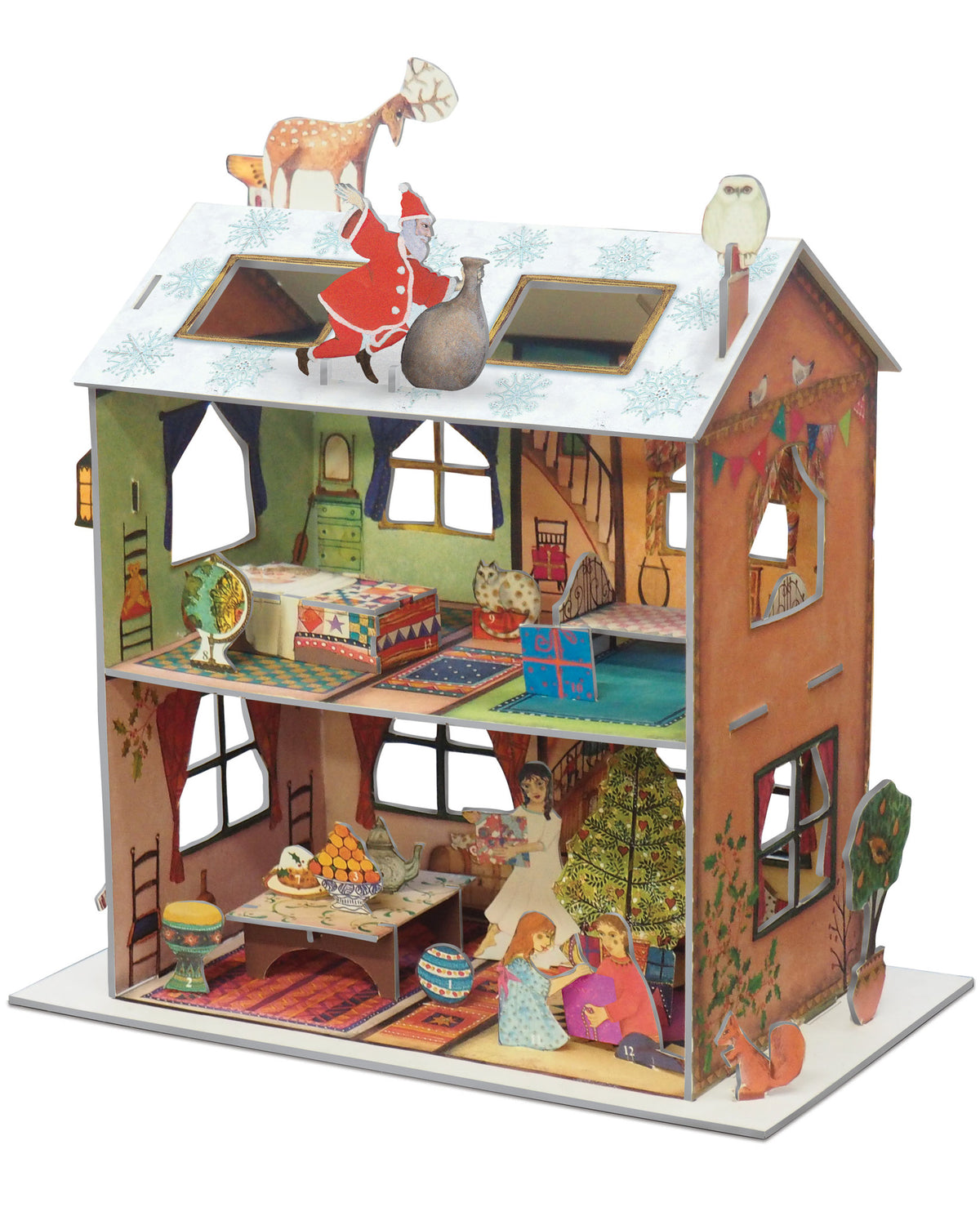 3D-Adventskalender „The Night Before Christmas“ als detailreiches Puppenhaus mit Santa auf dem Dach