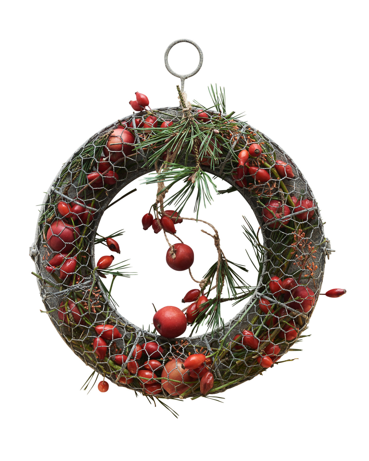 Metallkranz mit Hagebutten und Grün – stimmungsvolle Weihnachtsdekoration