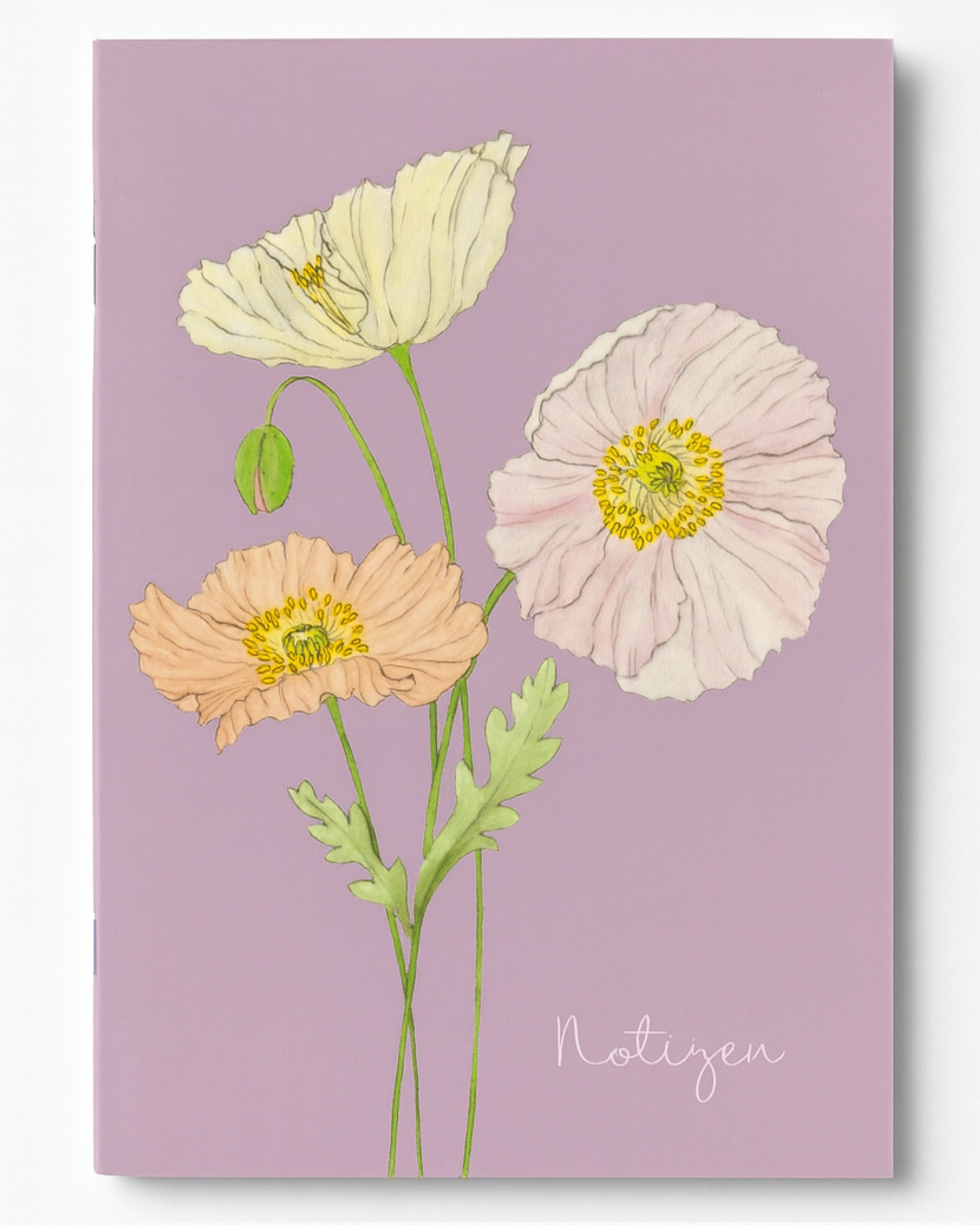 Notizheft A5 mit handgezeichnetem Islandmohn Colibri® Rosa Chiaro – Gartenzauber Papeterie.