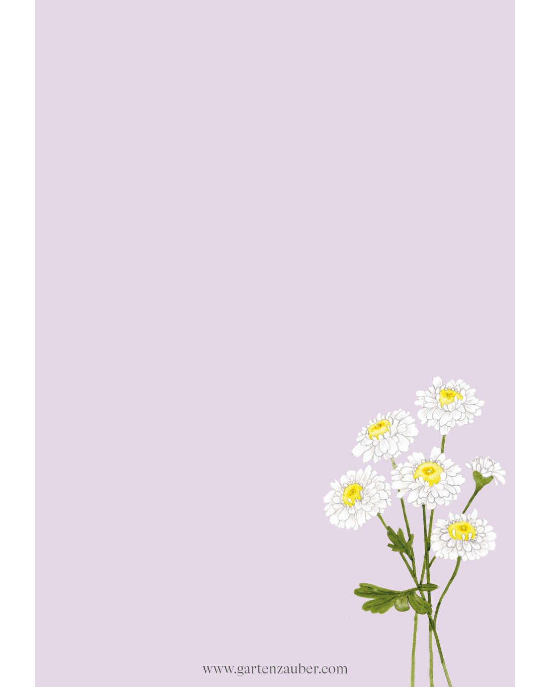 Notizblock A6 mit handgezeichnetem weißen Mutterkraut aus der Gartenzauber Papeterie – detailreiche Blütenillustration