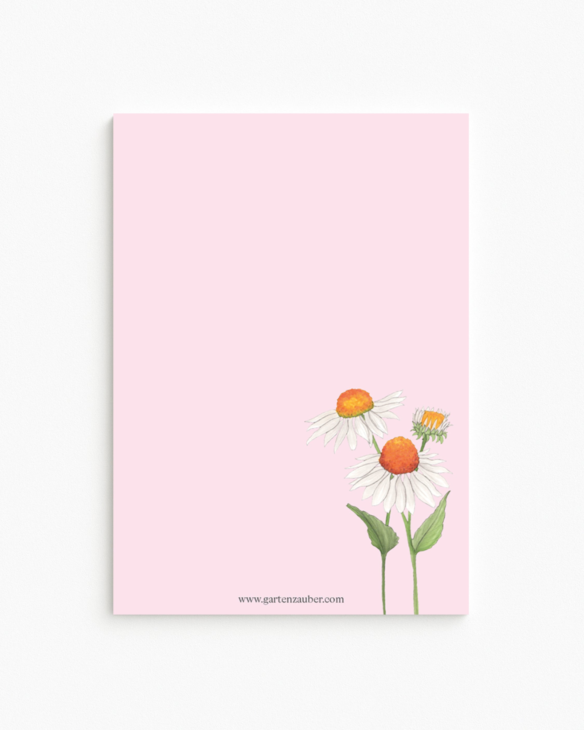 Notizblock A5 mit handgezeichnetem Sonnenhut-Motiv aus der Gartenzauber Papeterie – zarte Illustration.