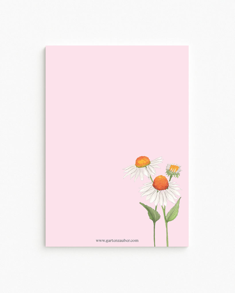 Notizblock A5 mit handgezeichnetem Sonnenhut-Motiv aus der Gartenzauber Papeterie – zarte Illustration.