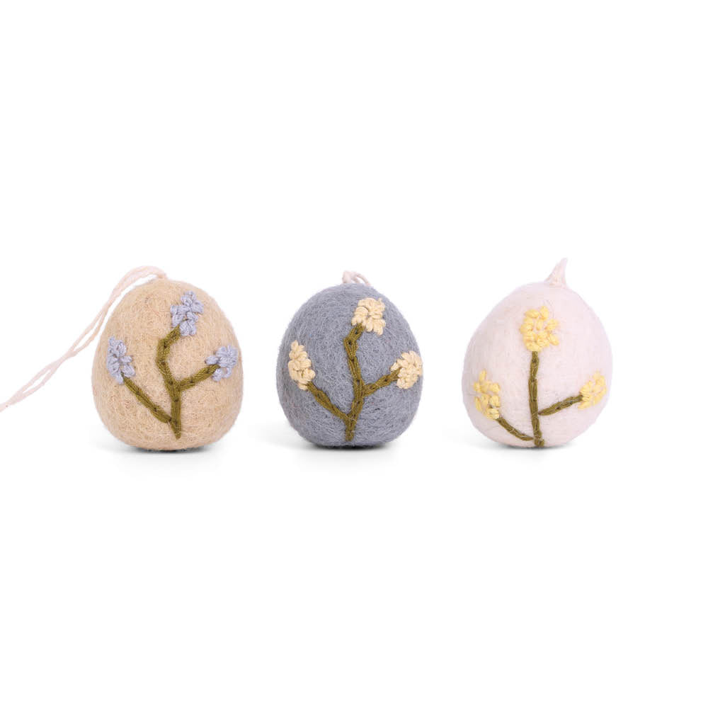 Anhaenger Filzeier mit Blumenstickerei 3er Set  Gry und Sif
