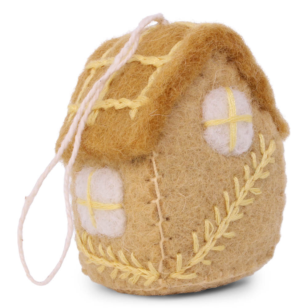 Anhaenger Fruehlingshaus Ocker aus Filz seitlich Gry und Sif
