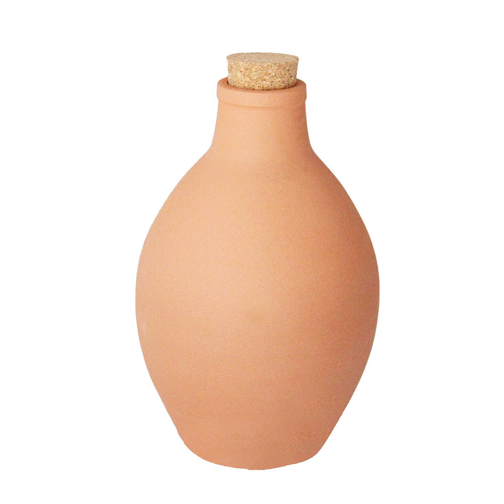 Terrakotta-Bewässerungstopf Olla mit Korkverschluss zur effizienten Gartenbewässerung. Fassungsvermögen: 1,9 Liter.