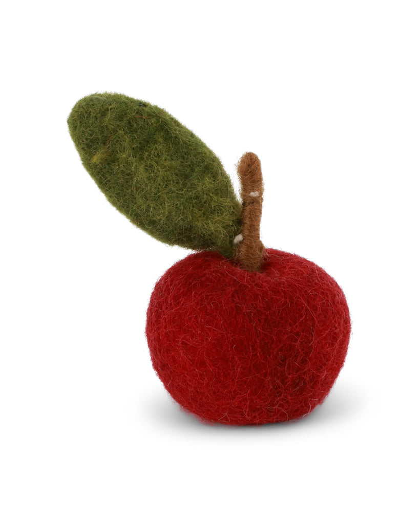 Handgefilzter dunkelroter Apfel von Gry & Sif – kleine Weihnachtsdekoration im skandinavischen Stil.