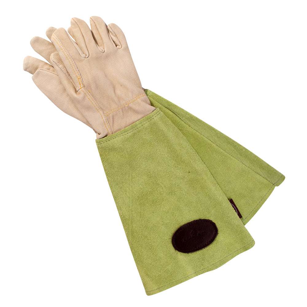 Gartenhandschuhe Bradleys Lindgrün – Lederhandschuhe mit langen Wildlederstulpen