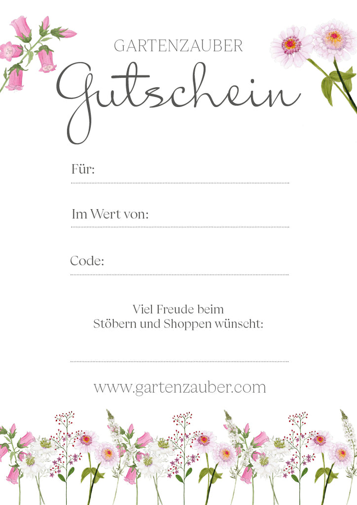 Gartenzauber Geschenkgutschein · das perfekte Geschenk für Gartenfreunde