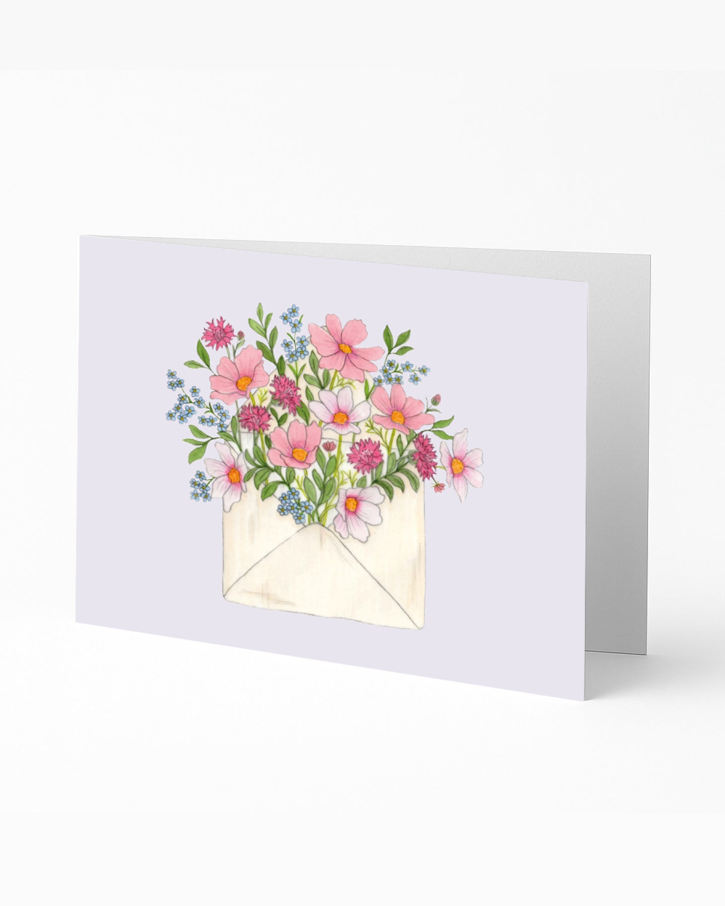 Handgezeichnete Klappkarte Brief mit Blumen im Querormat– Gartenzauber Papeterie