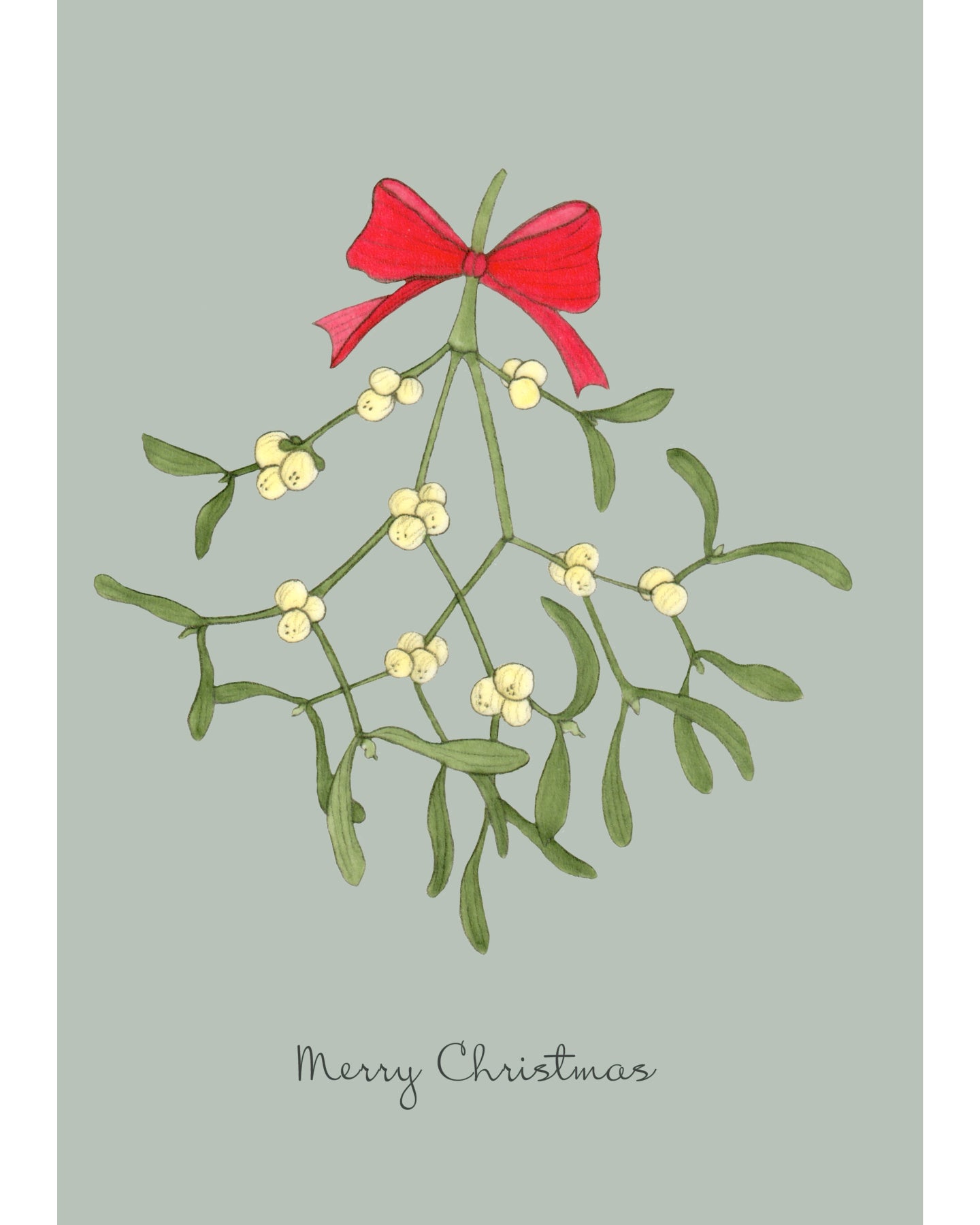 Weihnachtskarte Mistelzweig DIN A6 – Illustration mit roter Schleife, liebevoll gestaltet von Gartenzauber.
