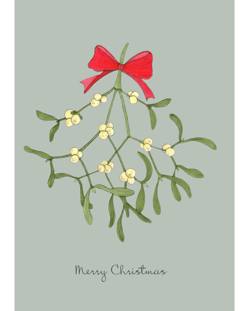 Weihnachtskarte Mistelzweig DIN A6 – Illustration mit roter Schleife, liebevoll gestaltet von Gartenzauber.