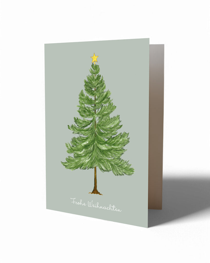 Handgezeichnete Klappkarte mit Tannenbaum und Stern – Gartenzauber Papeterie