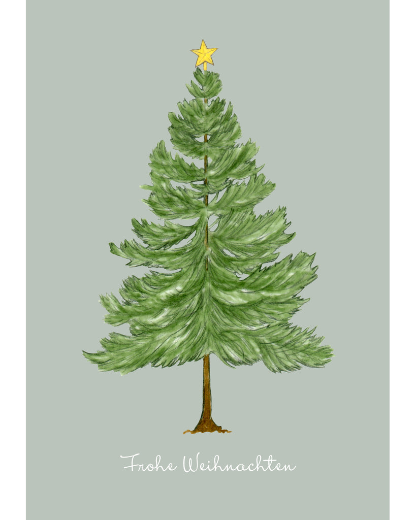 Handgezeichnete Klappkarte mit Tannenbaum und Stern – Gartenzauber Papeterie