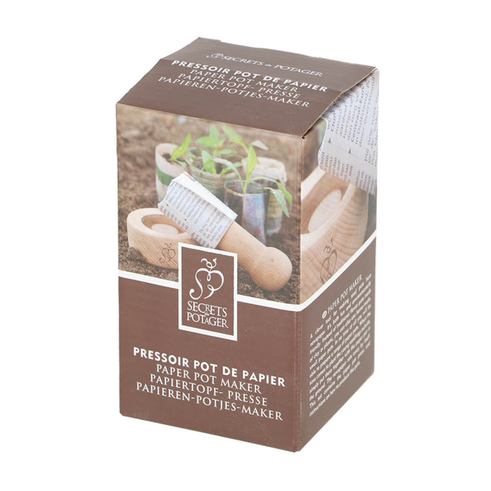 Verpackung der Papiertopf Presse aus Buchenholz für nachhaltige Pflanzenanzucht