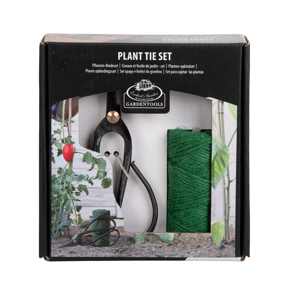Pflanzenbindeset mit Schere und Jutegarn – praktisches Gartenwerkzeug zum Pflanzenbinden im Geschenkkarton
