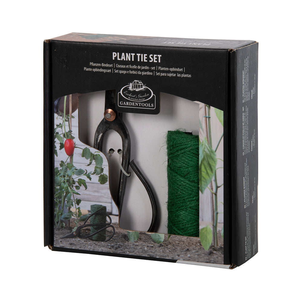Pflanzenbindeset mit Schere und Jutegarn – praktisches Gartenwerkzeug zum Pflanzenbinden im Geschenkkarton