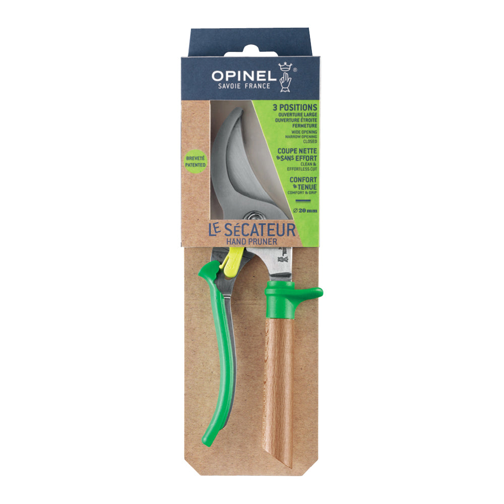 Verpackung der Opinel Gartenschere in Grün – Gartenwerkzeug von Opinel