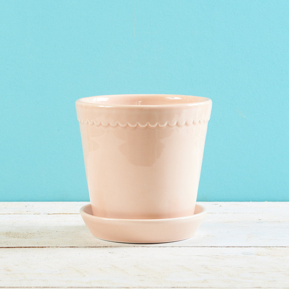 Bergs Potter Tontopf Helena Quarz Rosé Ø 18 cm – handgefertigt mit passendem Unterteller