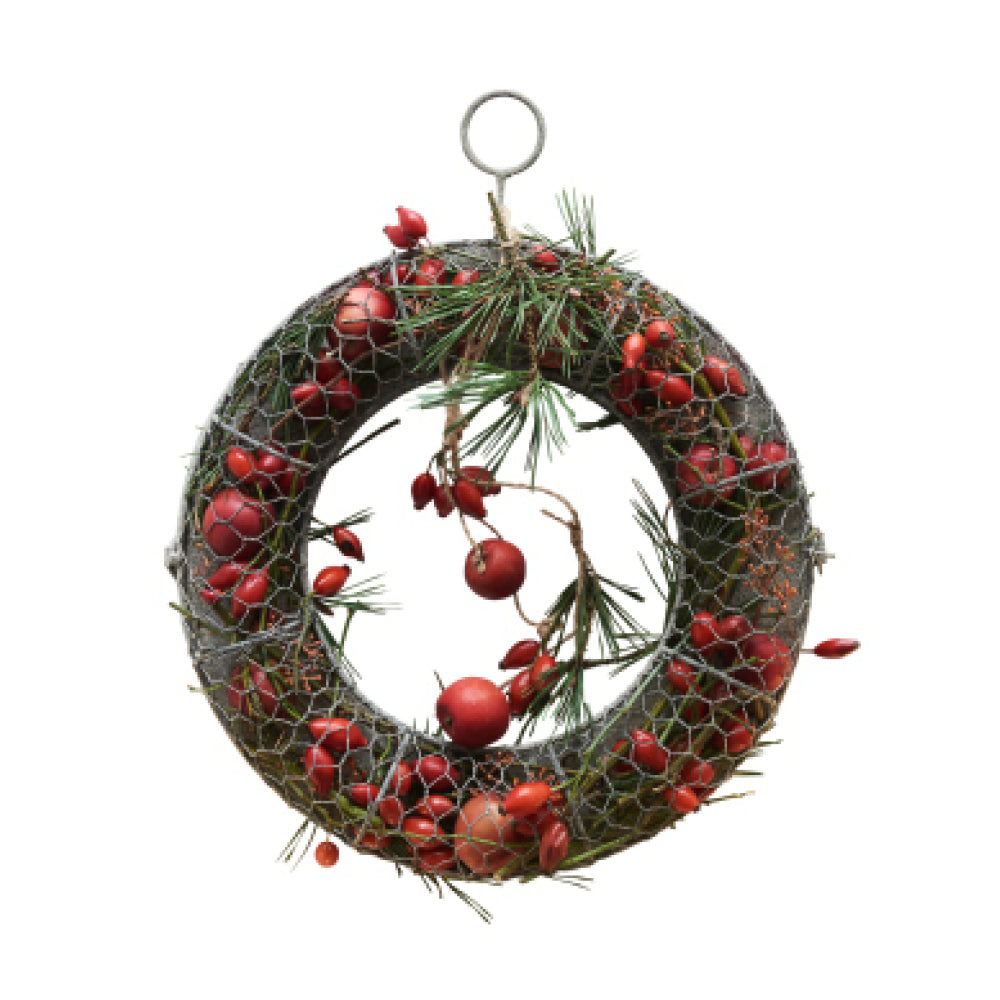 Metallkranz mit Hagebutten und Grün – stimmungsvolle Weihnachtsdekoration