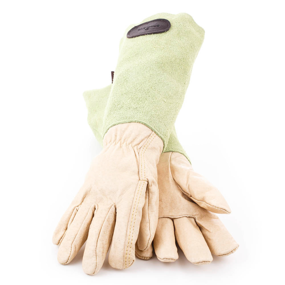 Gartenhandschuhe Bradleys Lindgrün – Lederhandschuhe mit langen Wildlederstulpen
