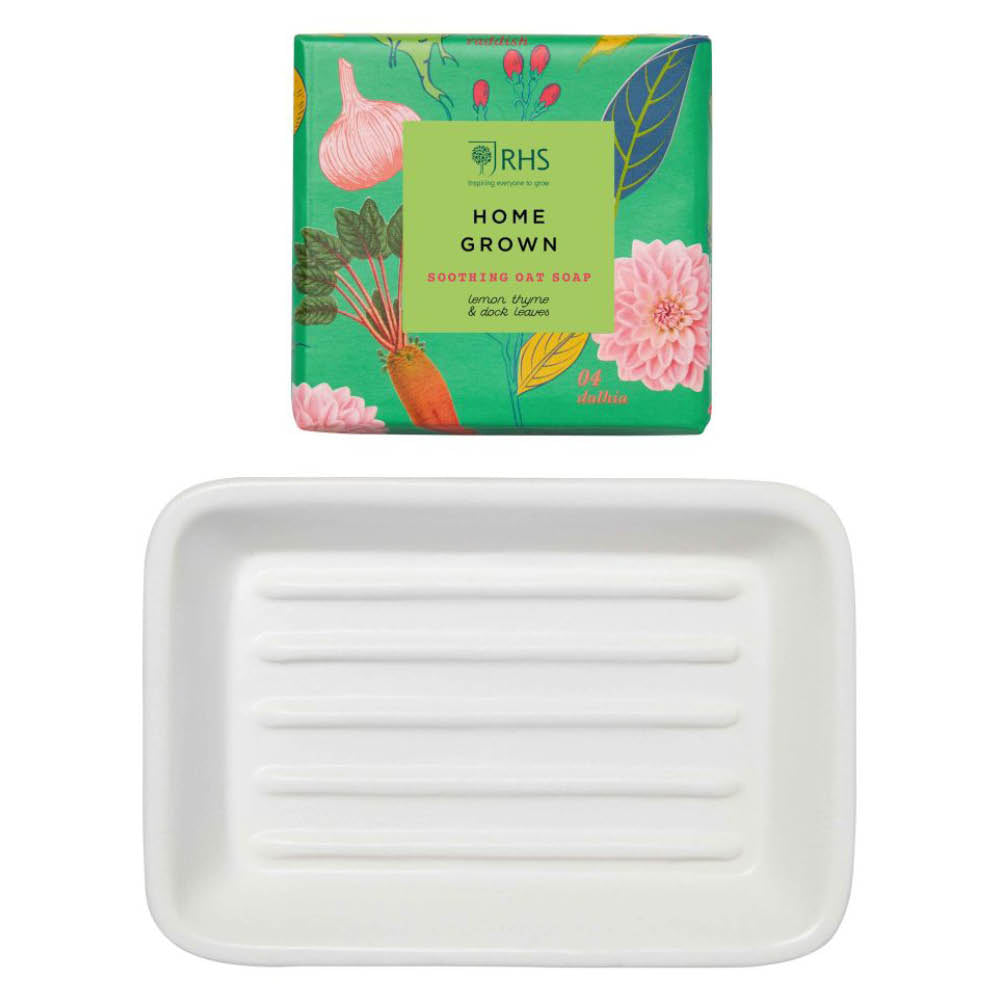 Keramikschale mit Reliefmuster im Set zur Haferseife „RHS Home Grown