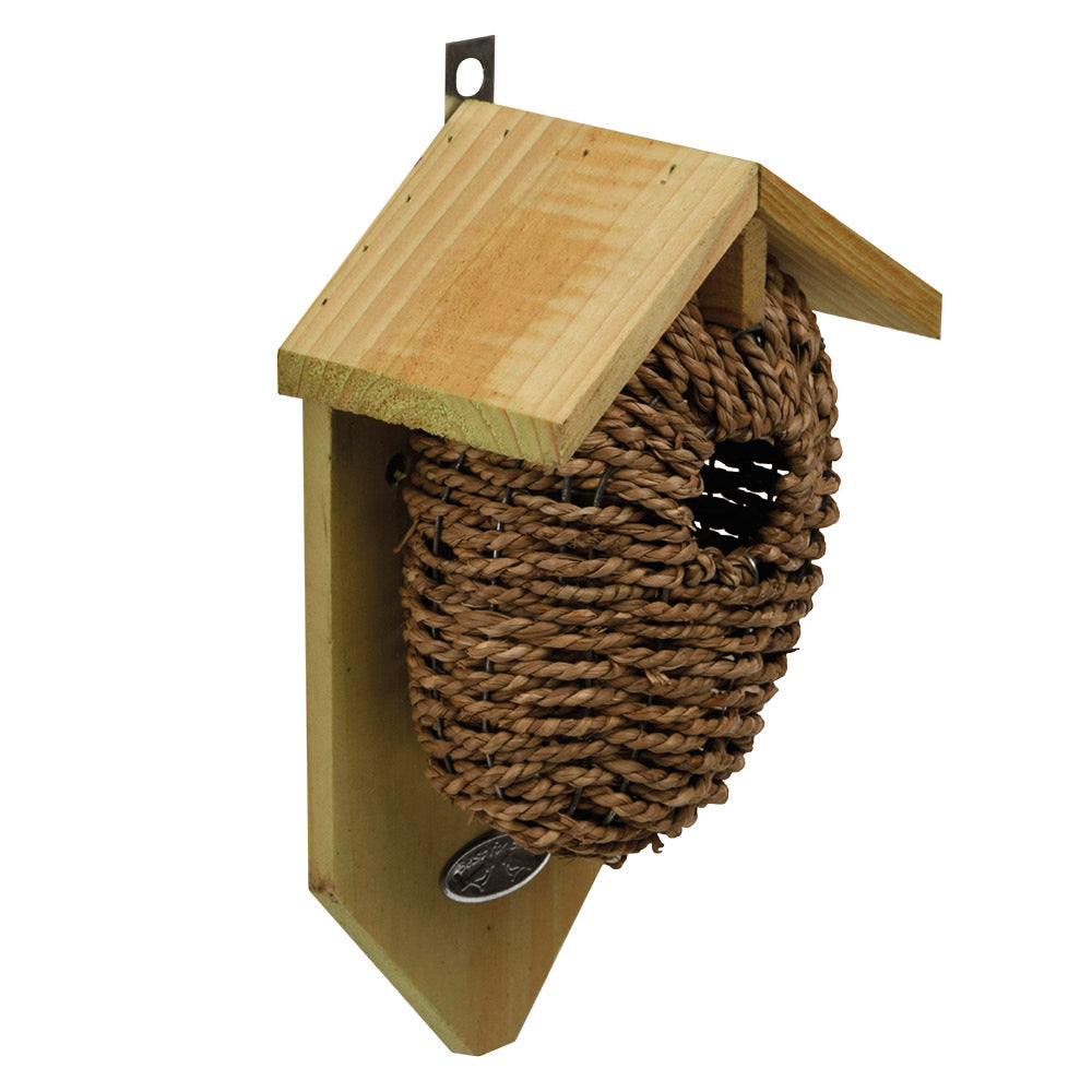 Handgewebte Nisthilfe aus Seegras und Kiefernholz – wetterfest