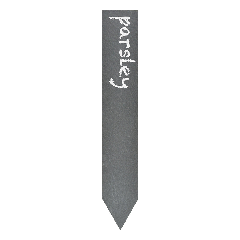 mit Wachsstift beschriftetes Pflanzschild aus Schiefer 