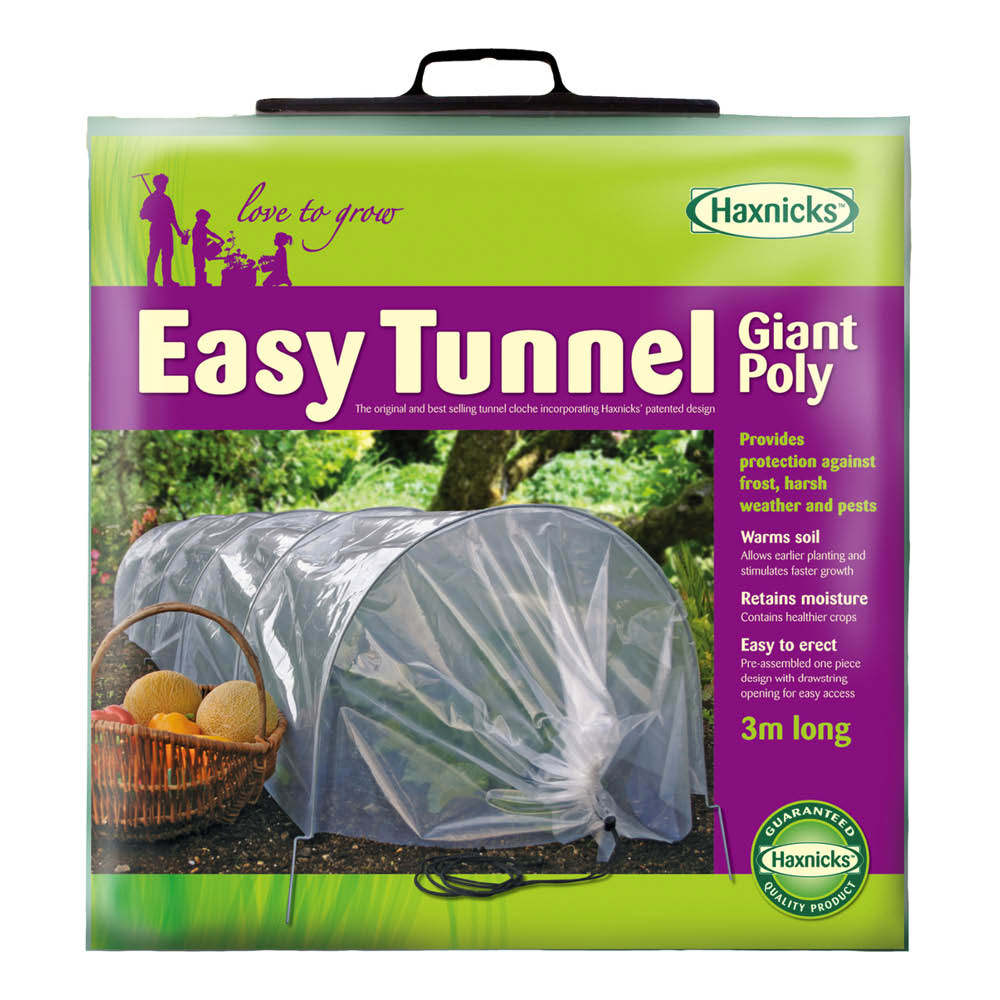 Verpackung vom Haxnicks Easy Poly Tunnel Giant aus UV-beständigem Polyethylen, extragroßer Pflanzenschutztunnel für Gemüse und Jungpflanzen