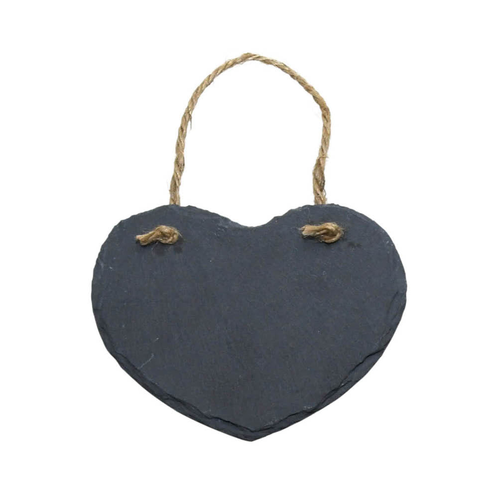 Schiefer-Pflanzschild in Herzform mit Juteseil – beschriftbar für Garten & Tischdeko
