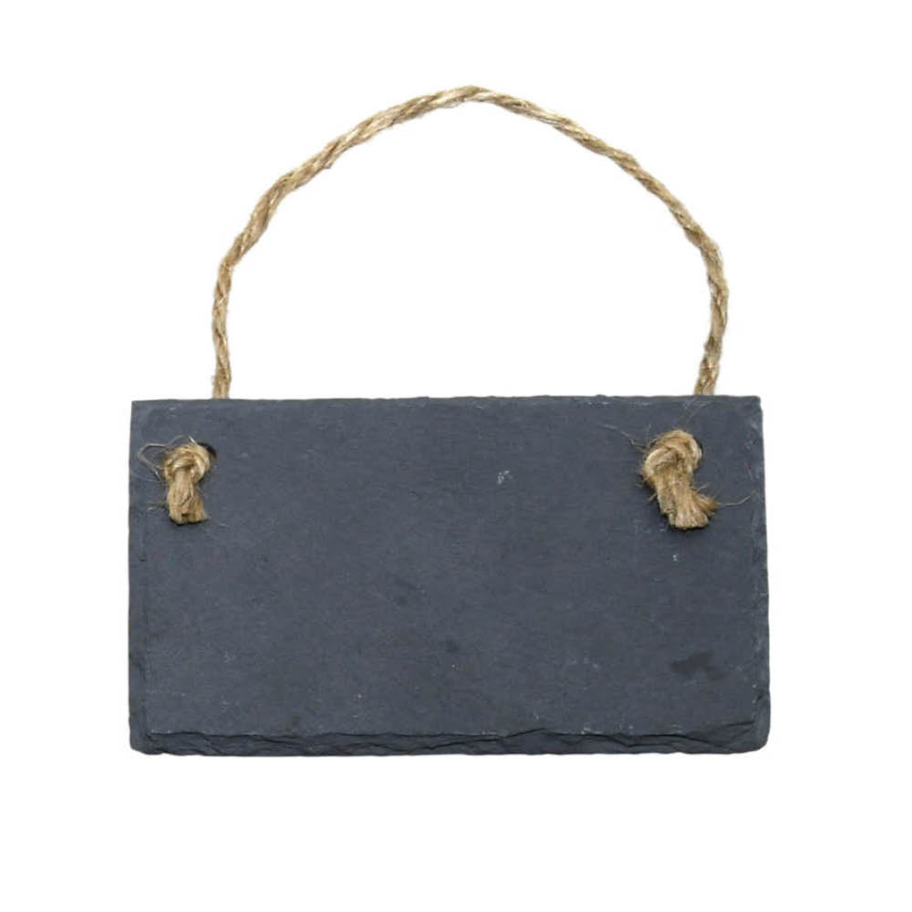 Rechteckiges Schiefer-Pflanzschild mit Juteseil – wetterfest und beschriftbar