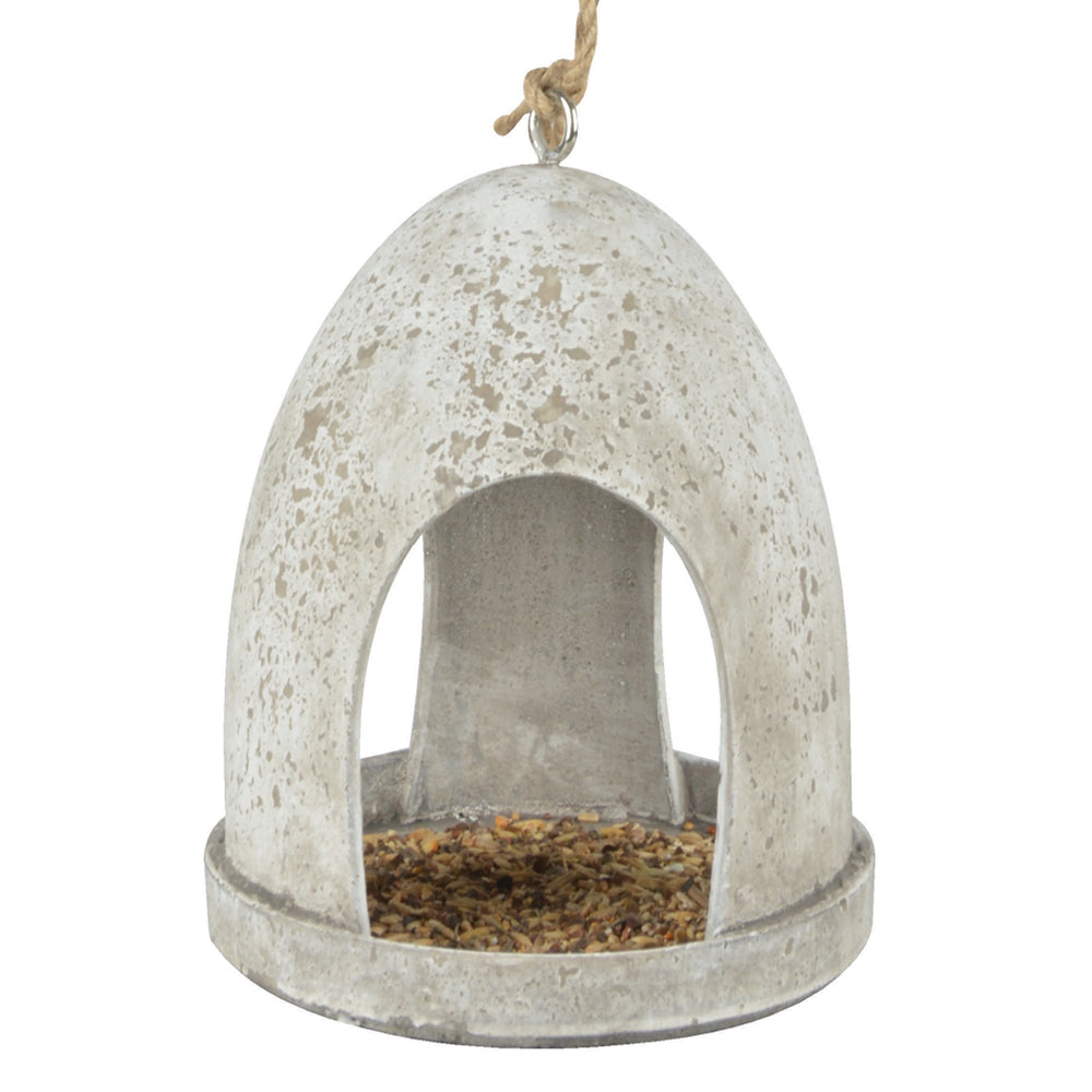 Vogelfutterhaus rund in Beton-Optik – hängende Futterstelle für Wildvögel